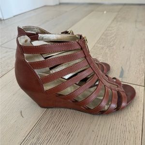 Brown strappy wedge heels